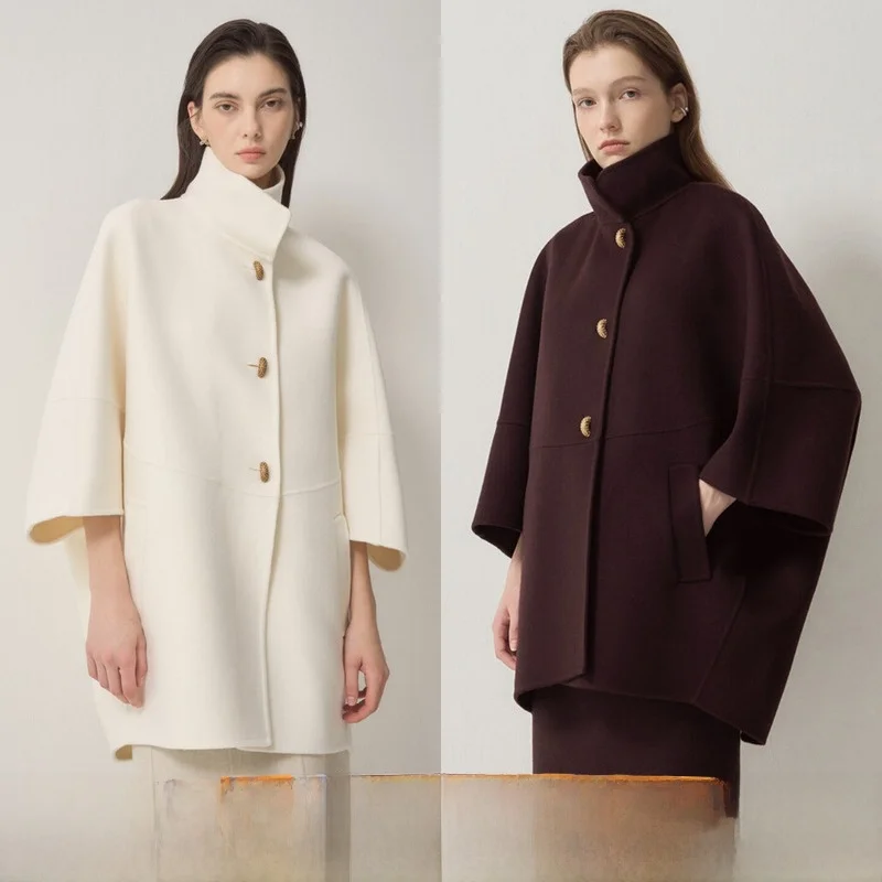 

Двустороннее шерстяное пальто ручной работы с воротником-стойкой, приталенное, в корейском стиле, для повседневной носки, зимняя модная женская верхняя одежда