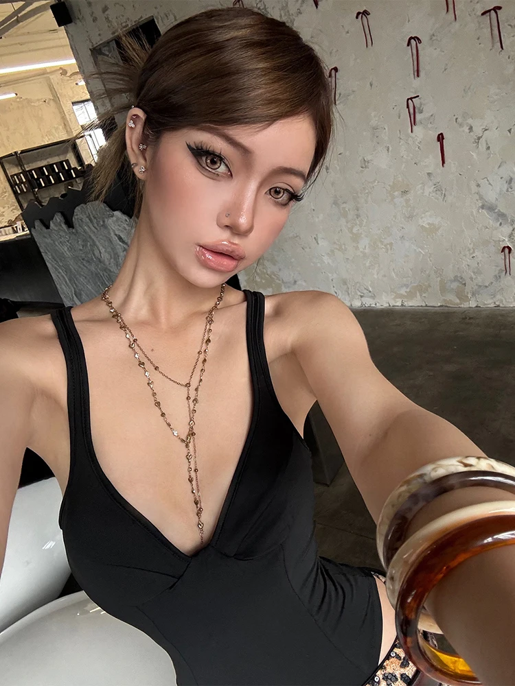 Nibber bodysuits de pescoço baixo feminino sem mangas sem costas magro verão moda simples clássico meia-noite hottie rua clubwear topos