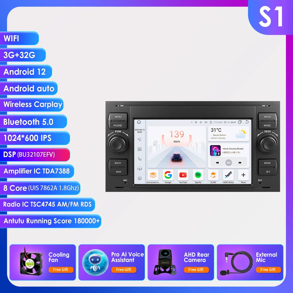 Auto Multimedia Speler voor Ford Focus C-Max S-Max Fusion Galaxy Fiesta Connect Mondeo Transit Autoradio 2Din Stereo GPS RDS 7862