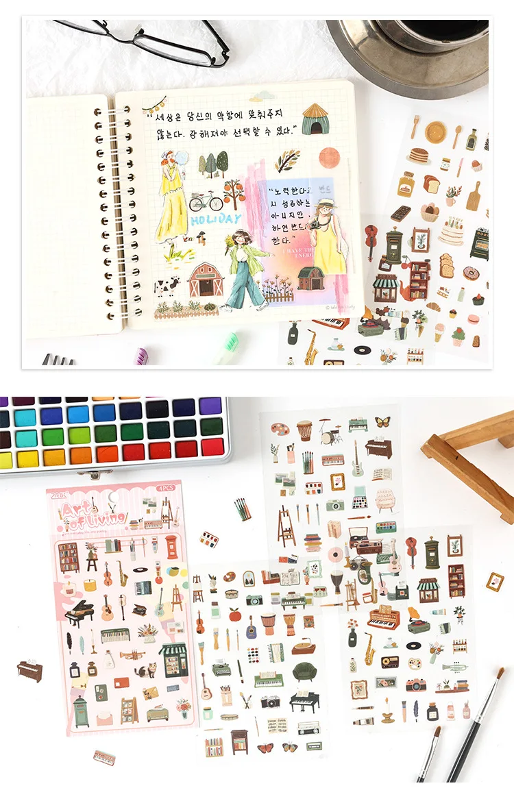 Wasserfeste PET-Aufkleber für Tagebücher, Lebensszenerie-Aufkleber für Kinder-DIY-Bastelarbeiten, Aufkleberbögen für Scrapbook-Planer-Dekoration – Detail 13