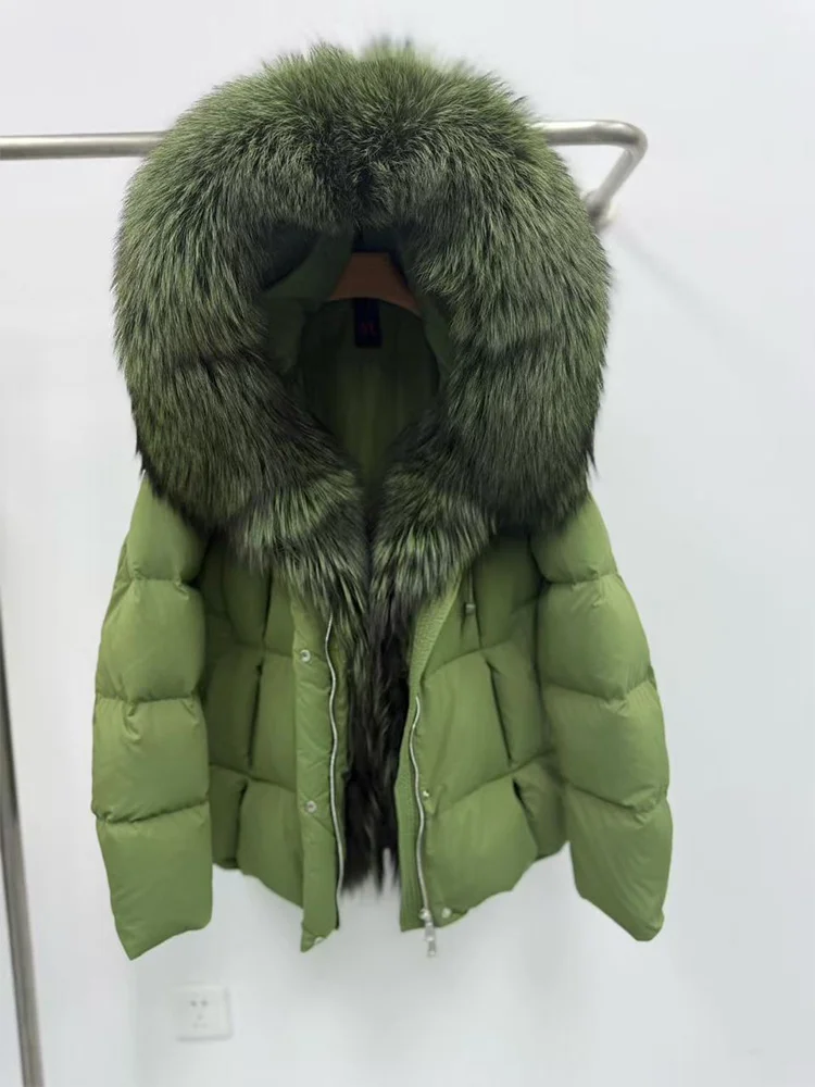 

Fashion Winter Goose Down Jacket Women's Natural Real Fox Fur Collar Hooded Coat Cusual Female Casual Russian Parka Clothes