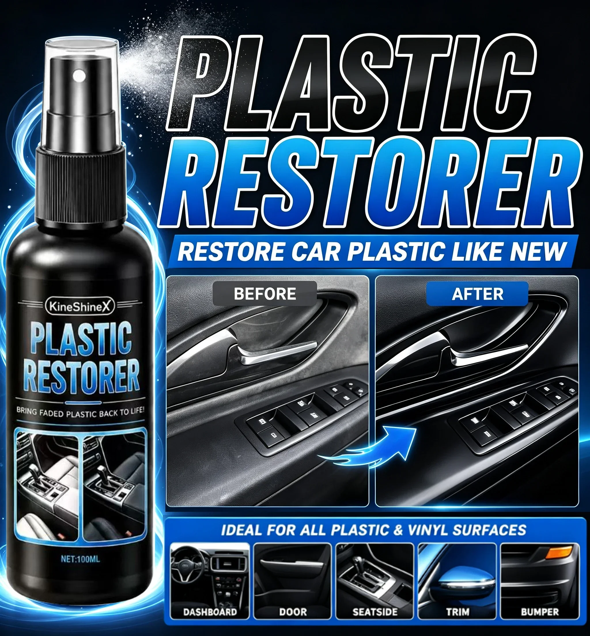 Car Interior Refurbish Spray Plastic & Leather Conditioner Anti Fading Renew Dashboard Surface