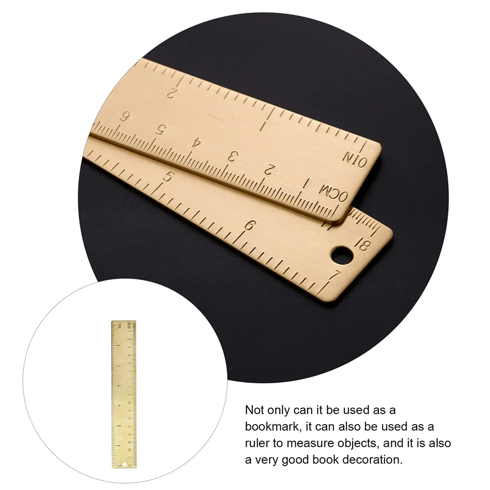 Brass Straight Ruler 15Cm Precision Measuring Tool Bookmark Multi-Functional Drafting Ruler for Students Office Reading
