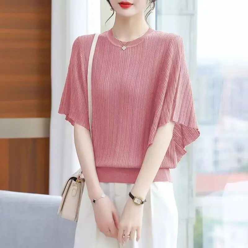 Elegant O-Neck Solid Color Butterfly Sleeve Blouses Women's Clothing 2024 Summer New Loose All-match Tops Office Lady Shirts