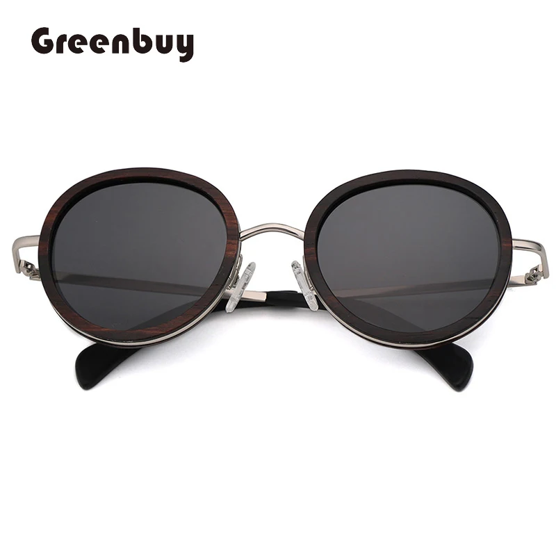 Ebony wooden  Sandwich Layer Sunglasses Fashion Silver Frame Polarized UV400 Vintage Men Glasses with Wooden Case Designer Retro