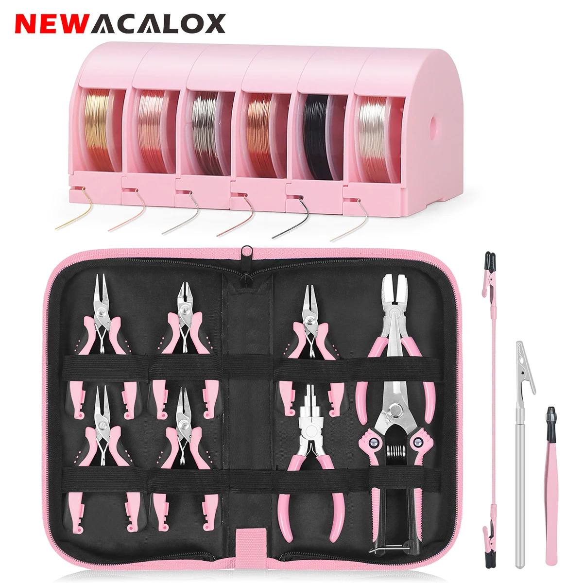 NEWACALOX 8 Packs Jewelry Pliers Set, Jewelry Making Tools with Needle Nose Pliers/Round Nose Pliers/Chain Nose Pliers for Craft