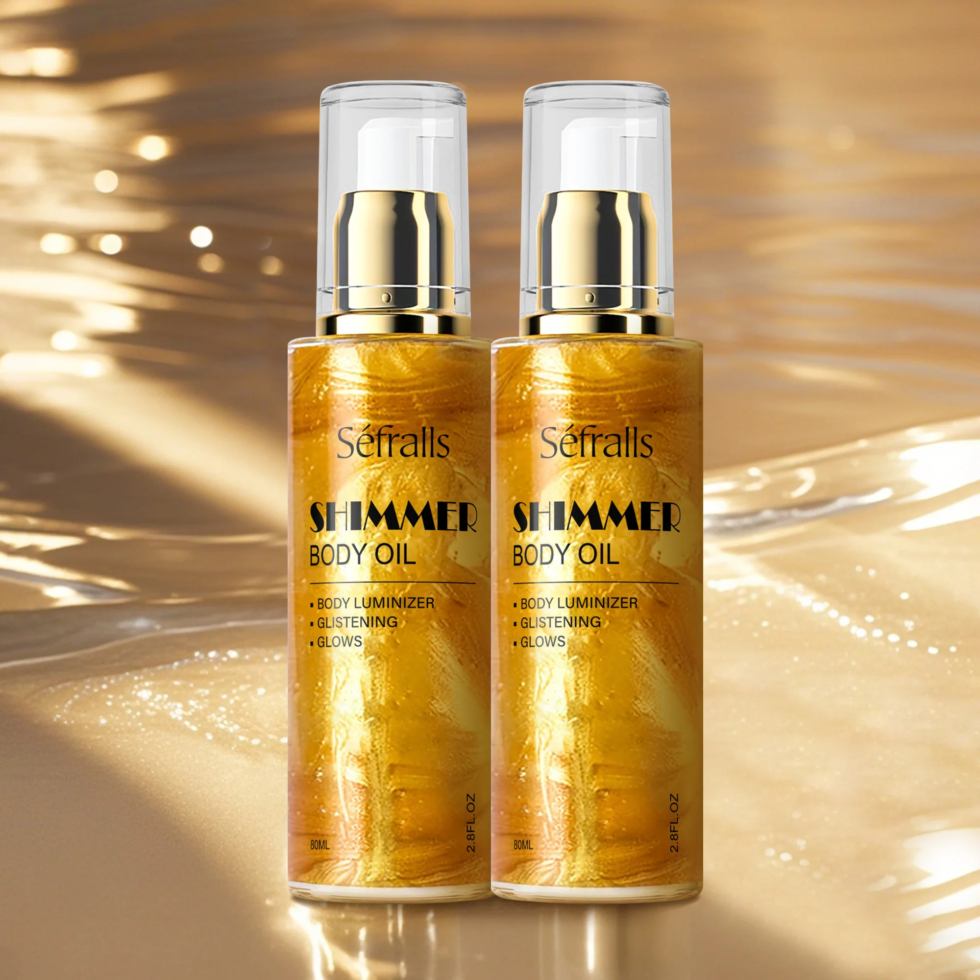 Séfralls Shimmer body oil 80ml*2pcs  Face and Body Liquid Luminizer, Moisturizing Light Shimmer Glow, Liquid