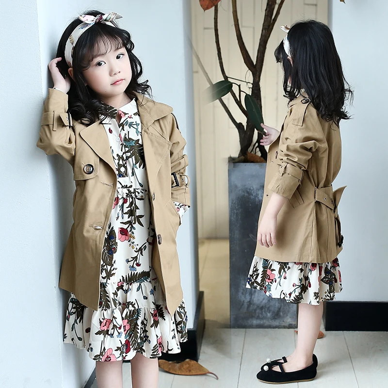 

Girls Spring Fall Windbreaker 2023 Children Long Cardigan Jacket Children's Clothing Outerwear Overcoat Kids Casual Trench Coat