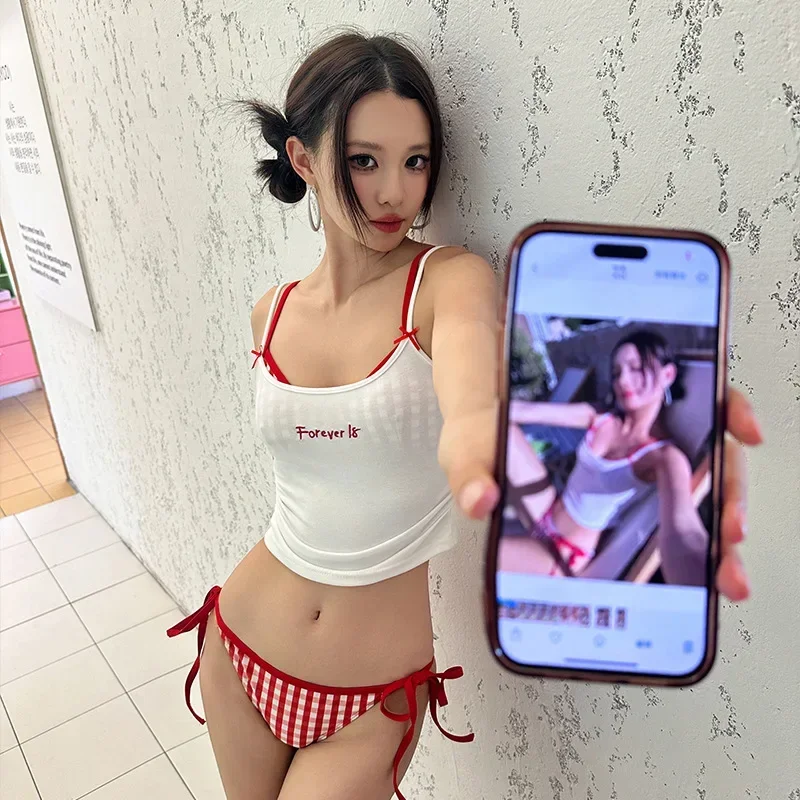 

Sexy White Bikini Set Women's Thermal Spring Swimsuit Two-Piece Conservative Design High-End Feeling Strapless Female Swimwear