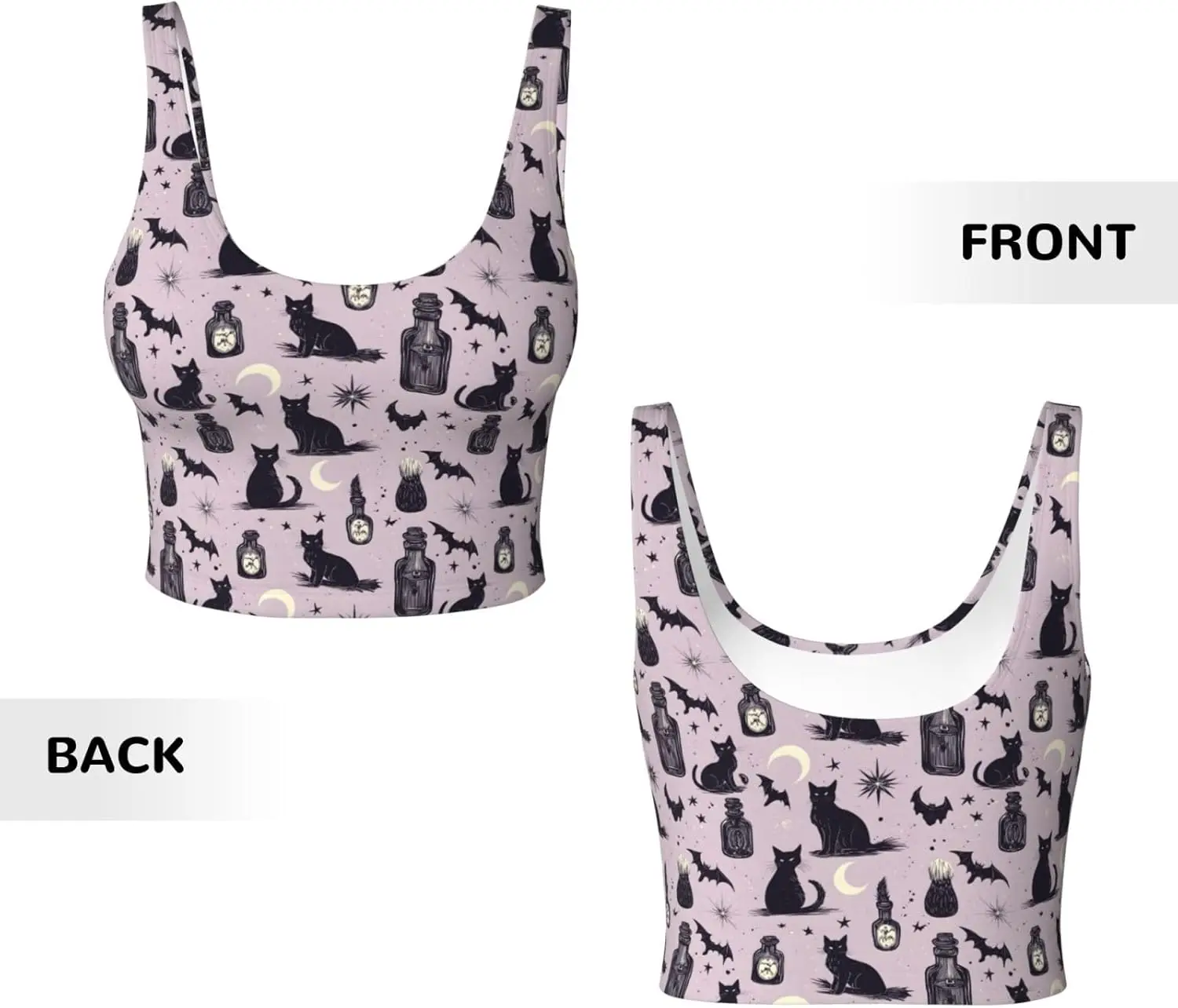 เสื้อชั้นในกีฬาสำหรับผู้หญิง รองรับแรงกระแทกสูง ลายแมวดำฮาโลวีน เสื้อครอปสำหรับวิ่งออกกำลังกาย