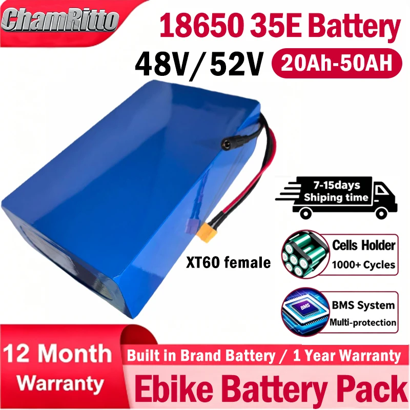 E bike 48v 30ah 50ah 1000w Battery Pack 18650 Electric Bicycle Escooter 52V 20ah 40Ah Battery 2000W Motorcycle Electric Vehicle