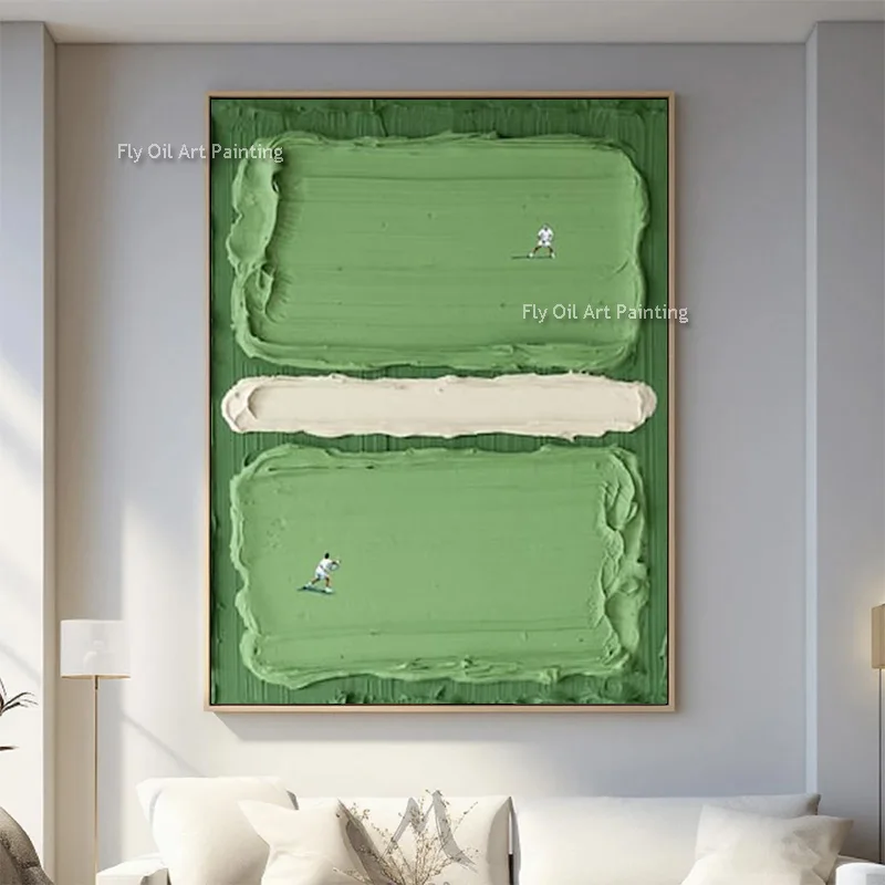 الضوء الأخضر الأبيض مجردة قماش جدار الفن البسيط الفني مرسومة باليد جديد برتقالي براون النفط اللوحة لغرفة المعيشة ديكور #1