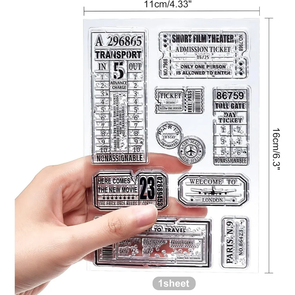 Retro Air Travel and Movie Ticket Silicone Clear Stamps Transparent Stamps for Christmas Birthday Valentine's Day Cards