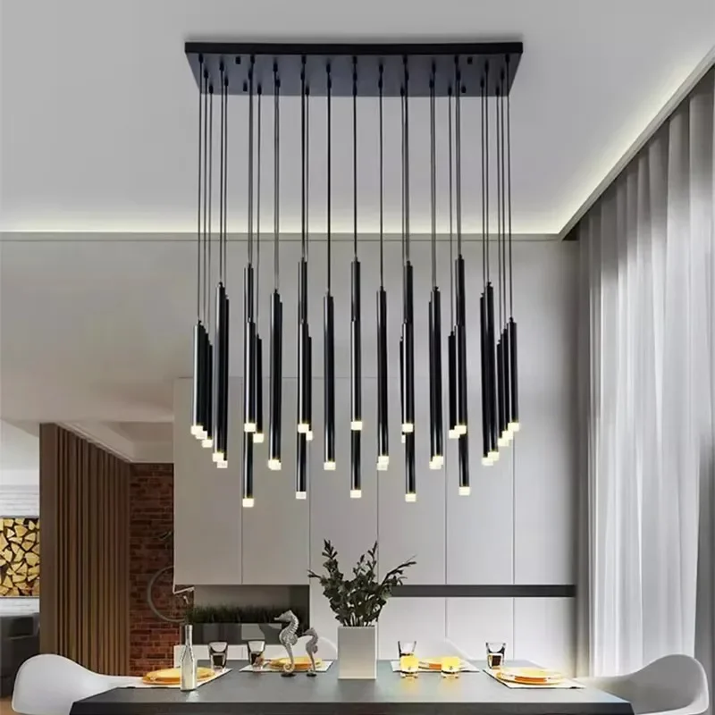 

Modern gold black LED Long tube Combination staircase Lighting ceiling chandeliers for Living room Dining room Decor fixture