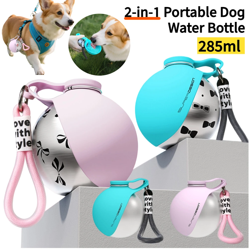 Tragbarer Trinkbecher für Hunde mit Silikonschüssel, 285ml Hunde-Wasserflasche, Auslaufsicher, Ideal für Spaziergänge, Wanderungen & Reisen
