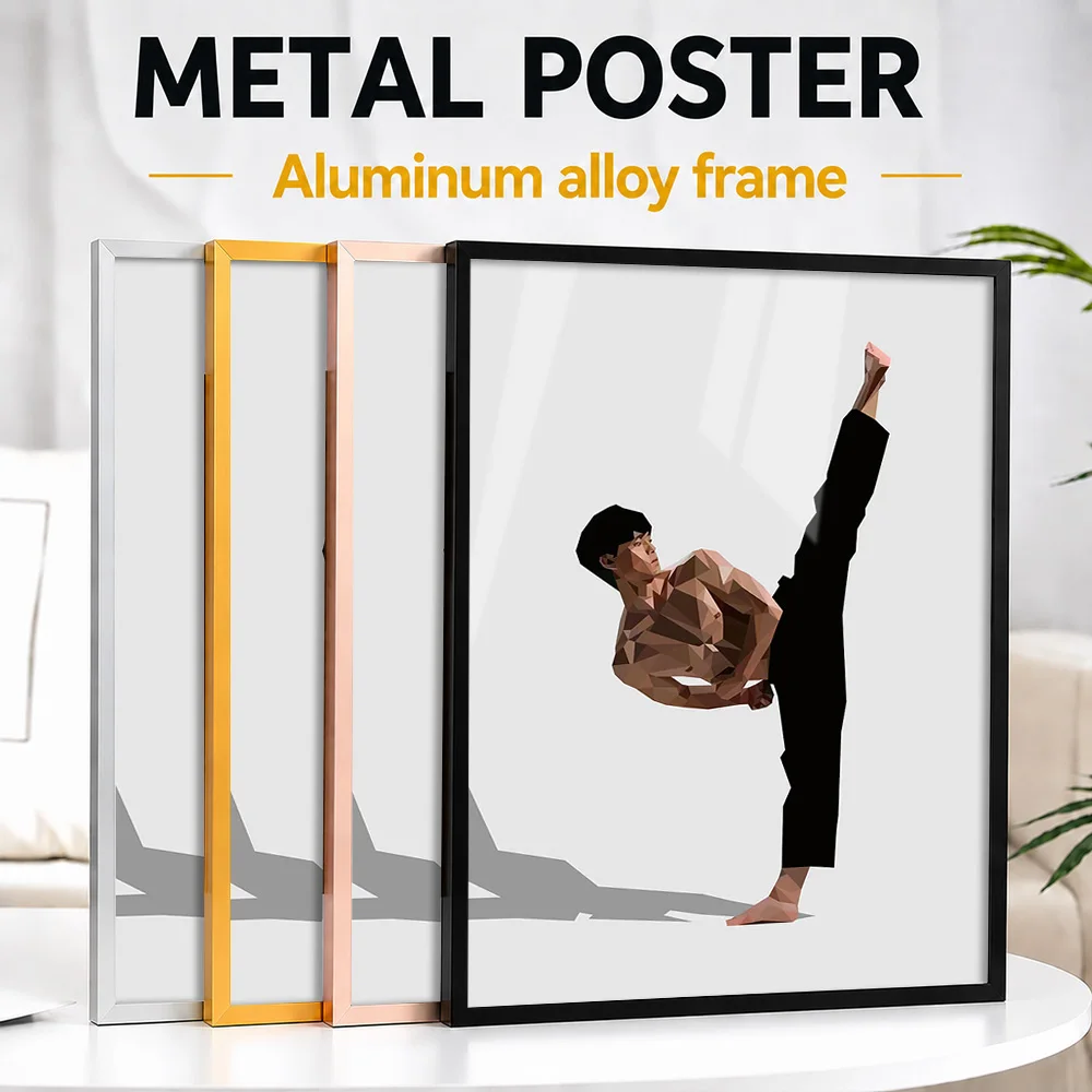 Martial Arts Kick Framed Metal Poster Personalized Photo Energetic Motion Style Wall Art For Game Room Special Instructor Gift