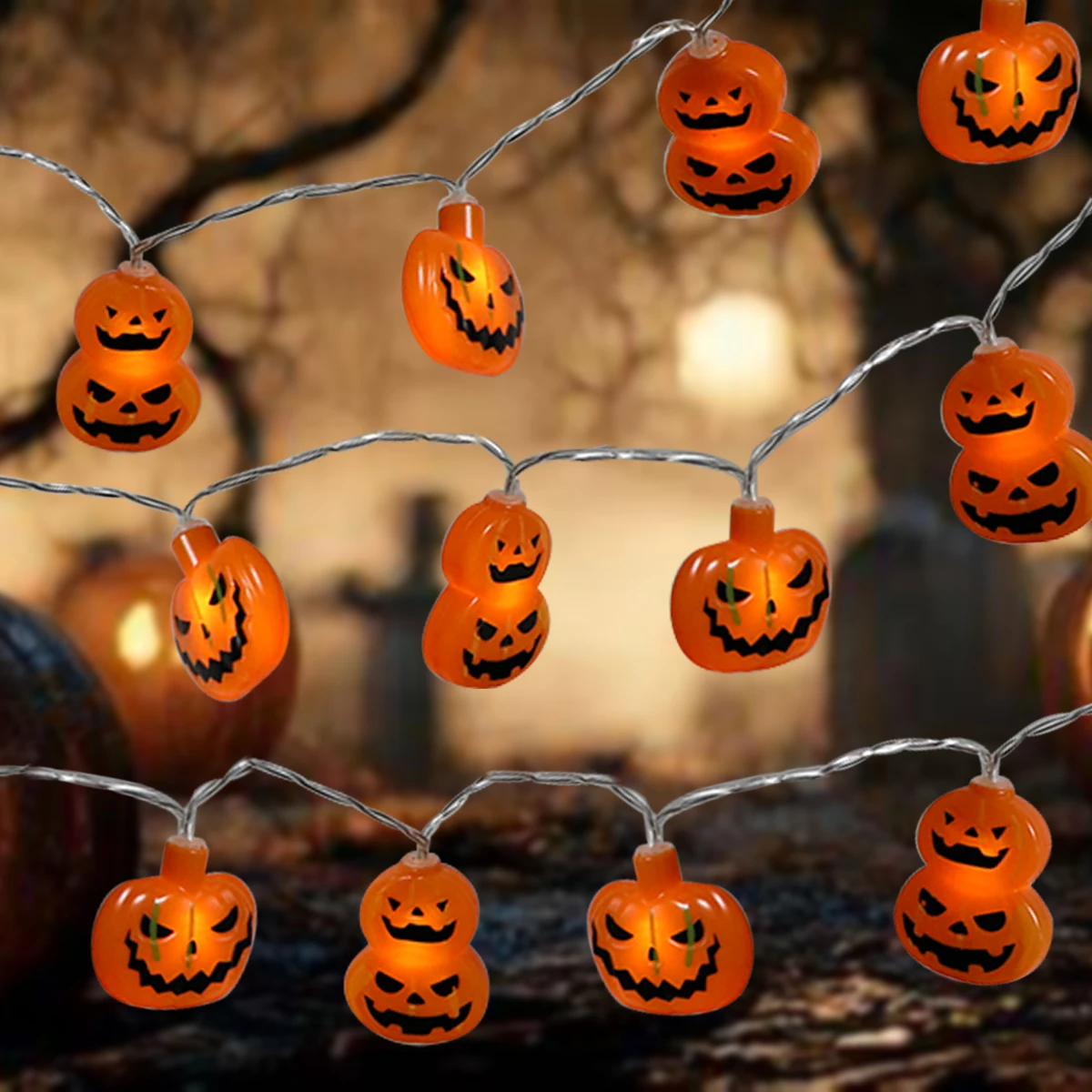 1 PC 10/20 LED Halloween Single Layer Pumpkin And Double Pumpkin Battery Powered Spooky String Light Horror Atmosphere Hanging