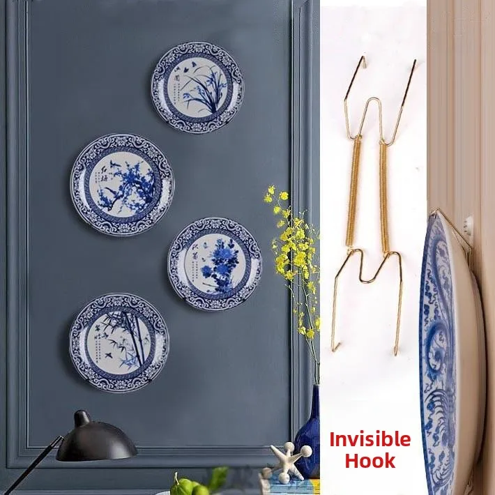 Invisible W-Shaped Plate Spring Hook Metal Plate Holder Decorative Plate Spring Hook Rotatable Hook for Office Storage Organi...