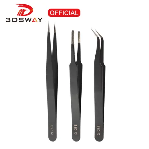 3DSWAY 3D Printer Antistatic Tweezers Tool Set High Tip Curved Straight Stainless Steel Multifunction Nipper Repair Tool Kit
