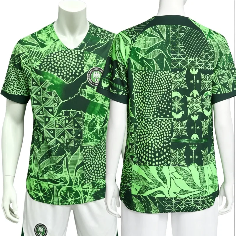 

Nigeria Team Football Jersey with Shorts African Tribal Print Nigeria Soccer Shirt Men Breathable Sports Uniforms Fans Version