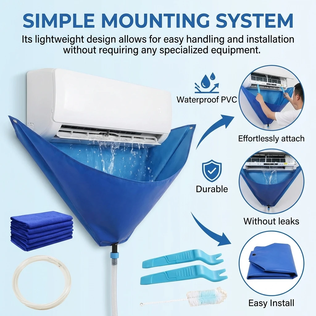 

Air Conditioner Cleaning Cover Set With Water Catching Tools For Home Use Waterproof PVC Durable And Easy Install