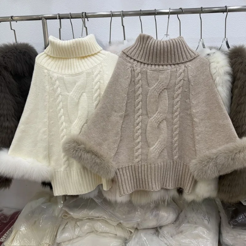 

Fashionable Chunky Knit Sweater High Collar Batwing Cowl Sleeve Neck Wrap Women's Casual Luxury Slimming Lazy Style Top