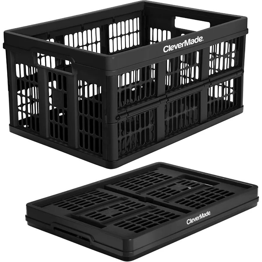 

CleverMade Collapsible Utility CratesObsidian 1pck 45L 11 Gal holds 66 lbs Stackable Containers Heavy Duty Capacity Crates Spac
