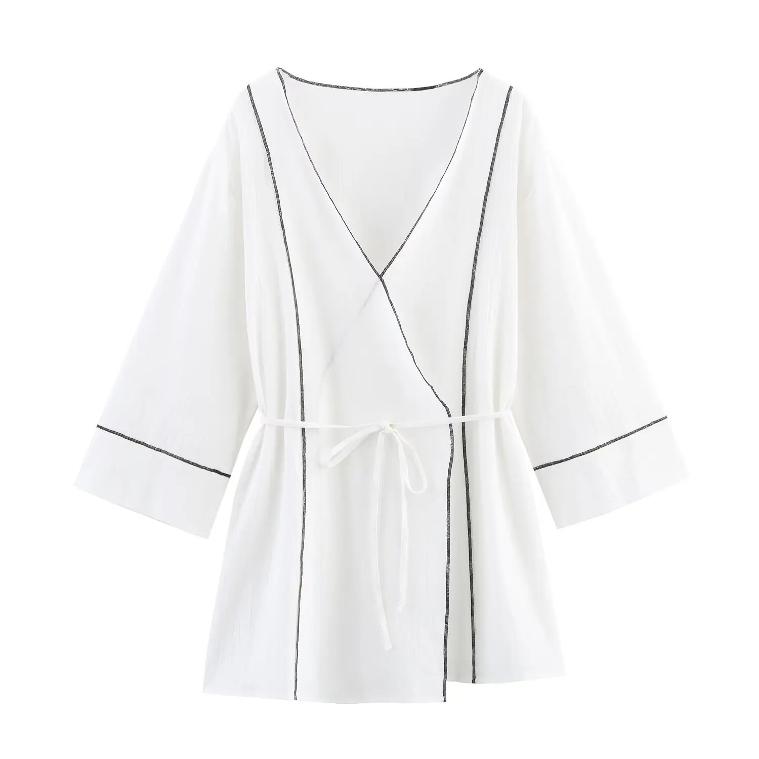 

2025 New Women's Clothing European and American Style Loose Slim Lace-up Piping Design Long Sleeve Double-Breasted Jacket