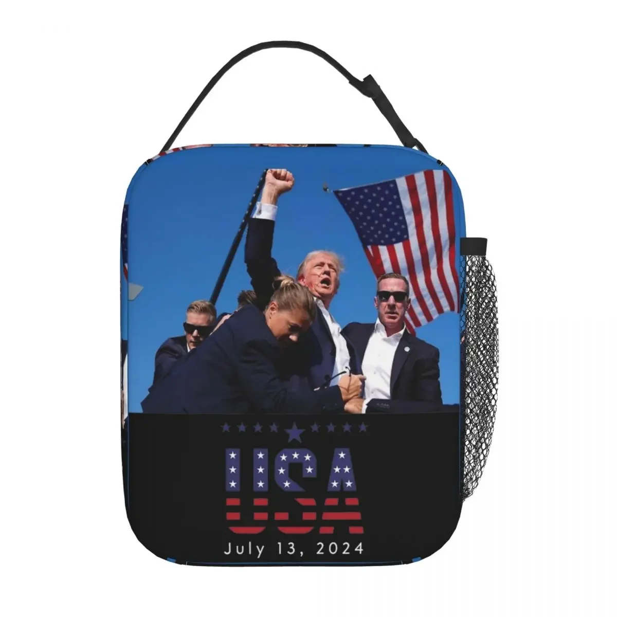 Donald Trump Rally Shooting 2024 Thermal Insulated Lunch Bags Fight for America Portable Food Bags Cooler Thermal Lunch Box