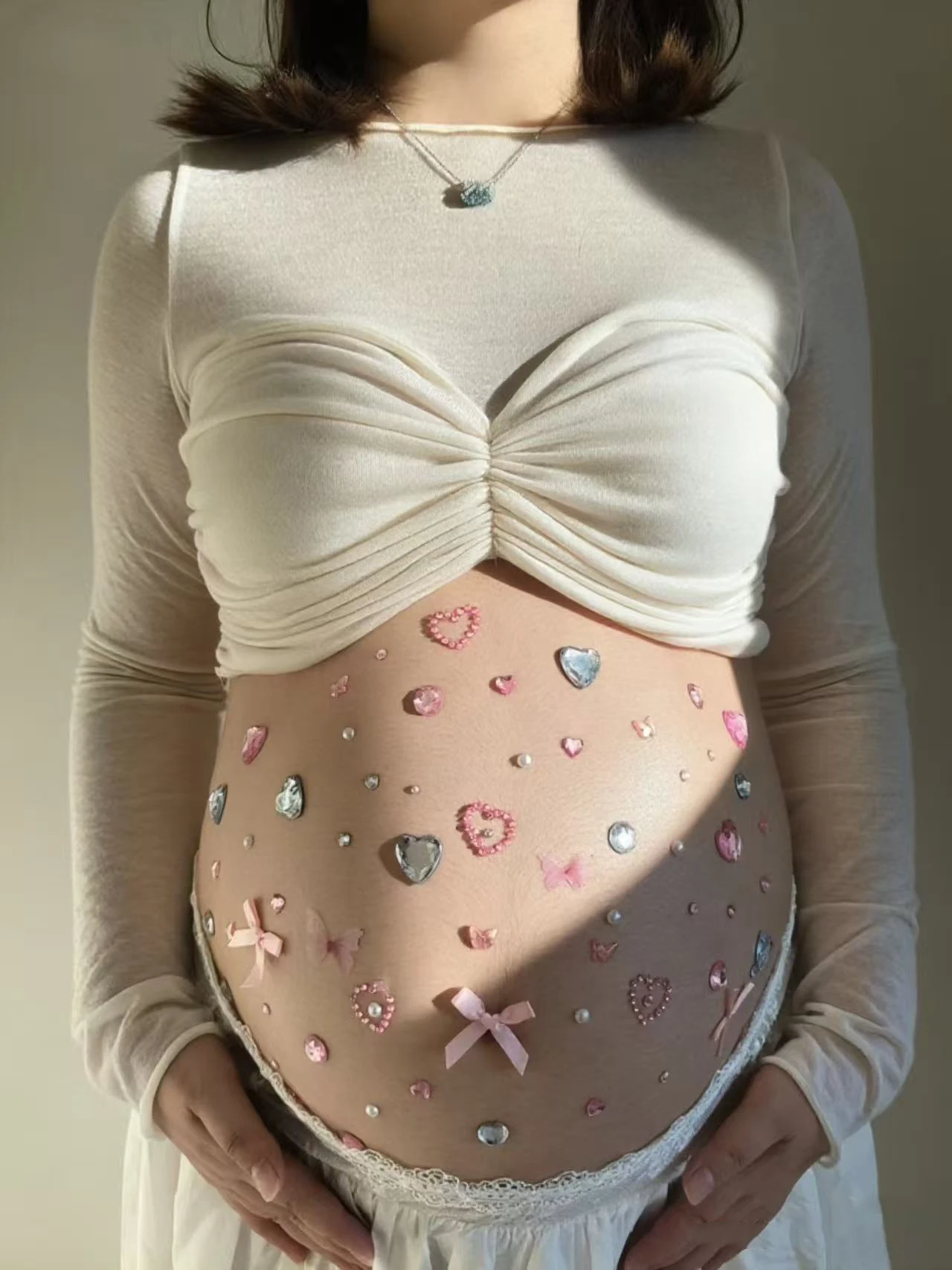 Maternity Selfie Props  Stickers Home Decoration Heart Diamond Design Unique Style Pregnant Belly Decorations