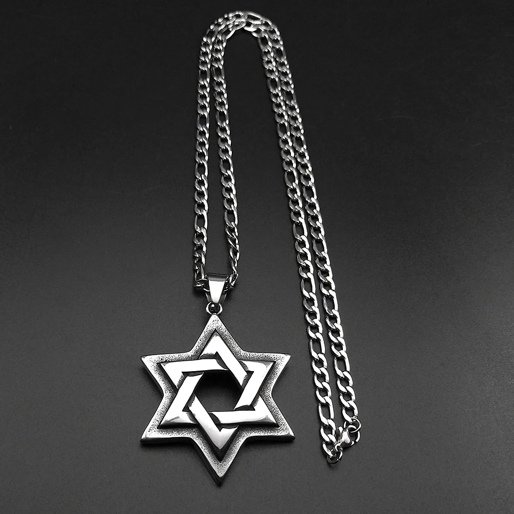 Colar judaico estrela de david para homens e mulheres, aço inoxidável, selo salomônio, hexagrama, pingente gótico retrô da sorte, corrente, joias, presentes