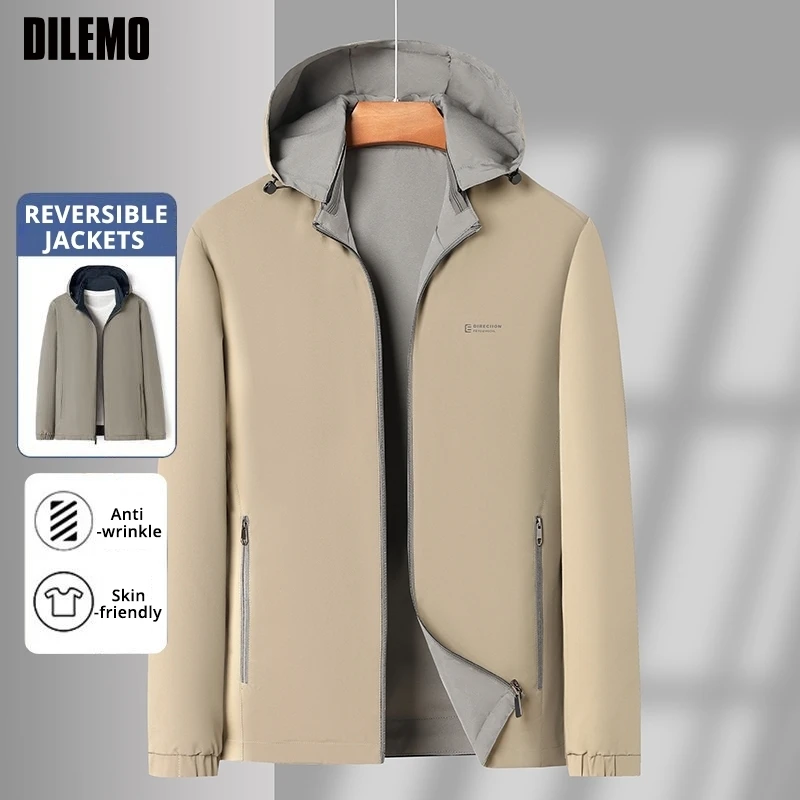 سترة رجالية ممتازة قابلة للعكس وخالية من التجاعيد ومقاومة للماء وقابلة للفصل وسترة واقية من الرياح معاطف خفيفة الوزن غير رسمية للأعمال