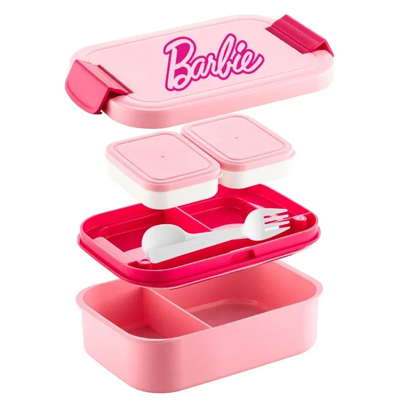 Barbie Double Layered Lunch Box Microwave Heating Bento Box Adults Kids Student Portable Fruit Salad Sealed Boxs Tableware