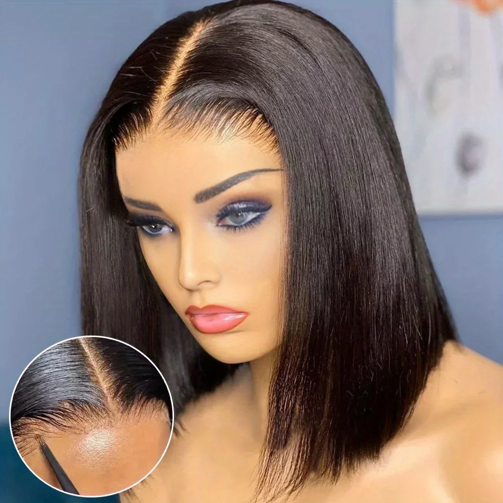 Smilegirl Perruque Bob Courte Sans Colle 5x5 en Cheveux Humains, Perruque Bob Lace Front HD Transparente 13x6, Pré-épilée avec Ligne de Cheveux Naturelle, Nœuds Blanchis, Cheveux Brésiliens Vierge Remy, Perruques Douces en Cheveux Naturels pour Femmes Noires, Idéale pour le Quotidien, les Rendez-vous, les Fêtes et le Coiffage