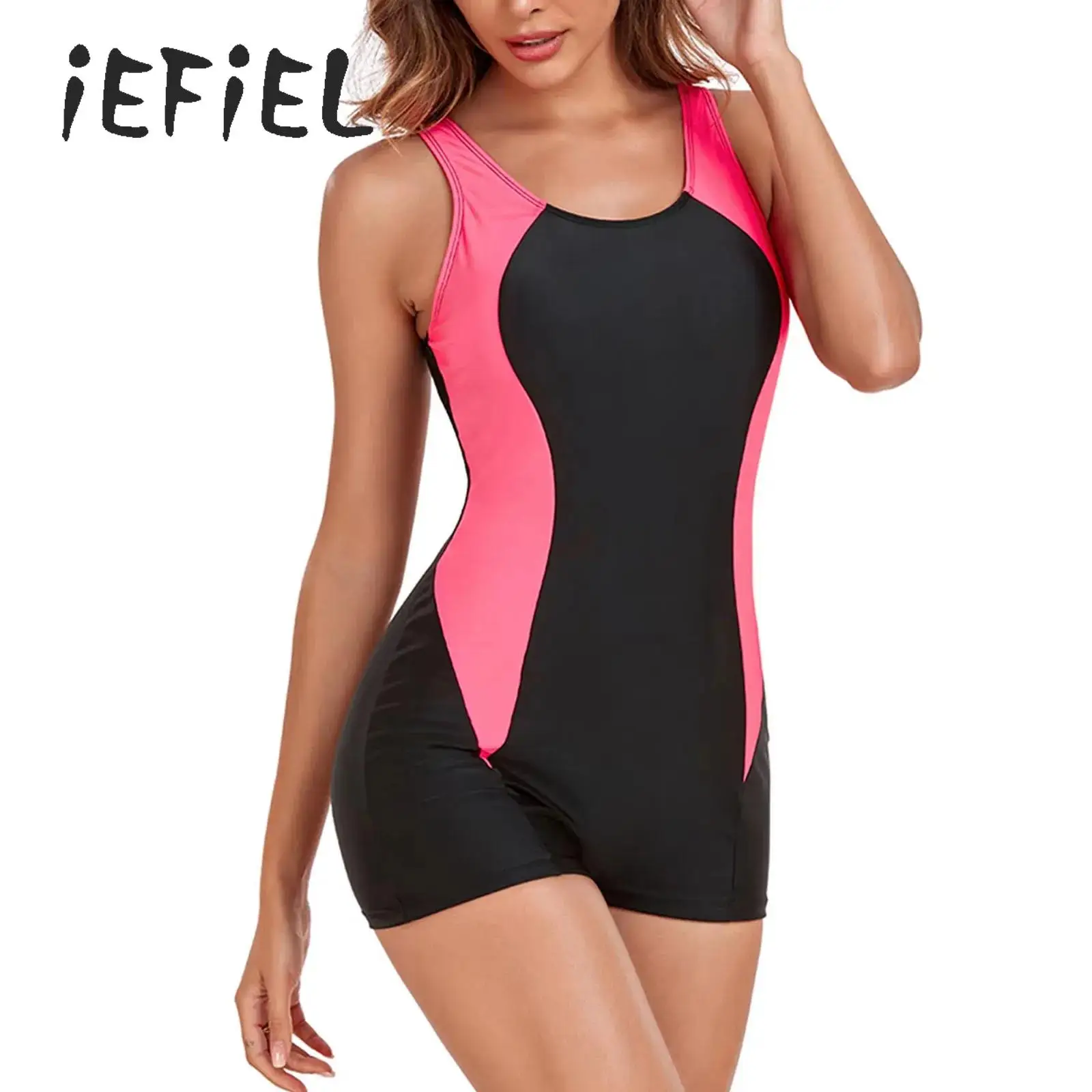 Women's One Piece Swimsuit Swimwear Patchwork Sleeveless Hollow Back Sport Bathing Suit Athletic Monokini Surfing Swimming Suit