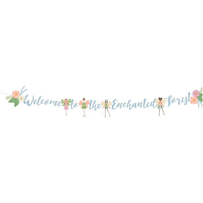 9Ft Welcome To The Enchanted Forest Fairy Banner for Fairy Theme Birthday Garden Picnics and Woodland Wedding Party Decorations