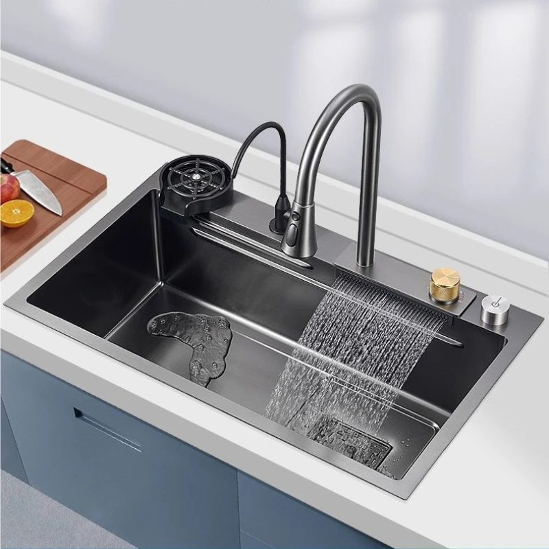 

Kitchen Sink Nano Dish Washing Basin 304 Stainless Steel Dish Washing Basin Waterfall High-grade Large Single Slot Kitchen Sink