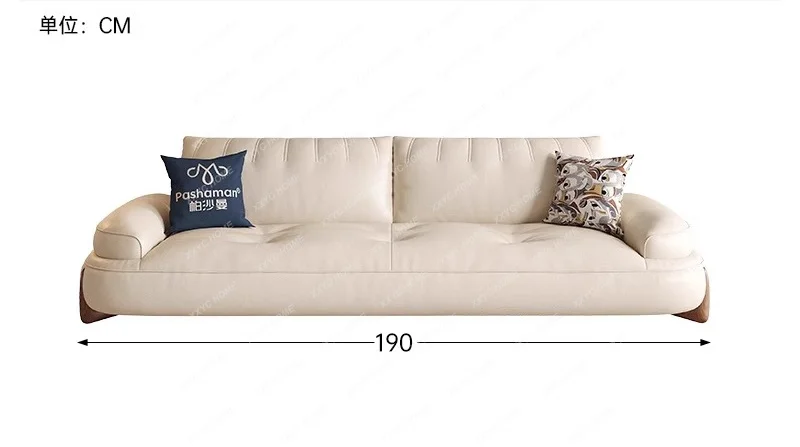 First layer cowhide cream style living room small apartment straight row small meow beast sofa