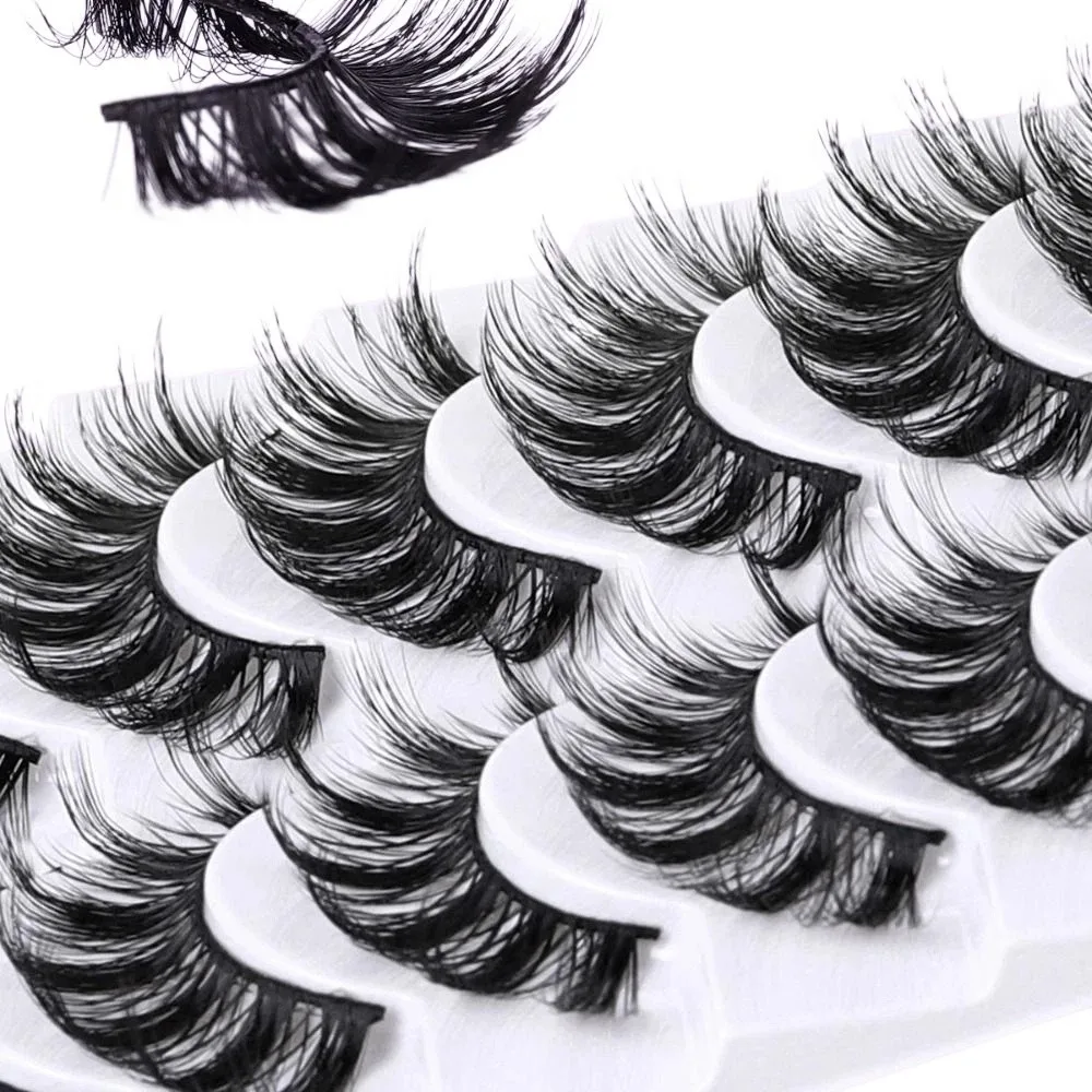 10 Pairs Soft Wispy Fluffy Fake Lashes Glue Version Eyelashes Extension Dramatic Faux Mink Lashes Fluffy Thick Handmade