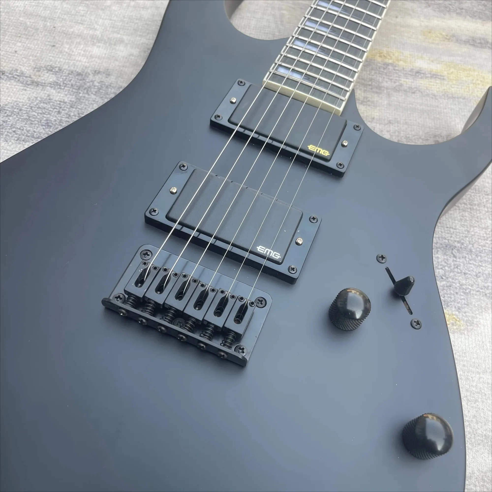 6 String Hot Matte Black Modern Sharp Double Cut Solid Body Electric Guitar Thru Bridge Rock Stage Guitar Free Shipping