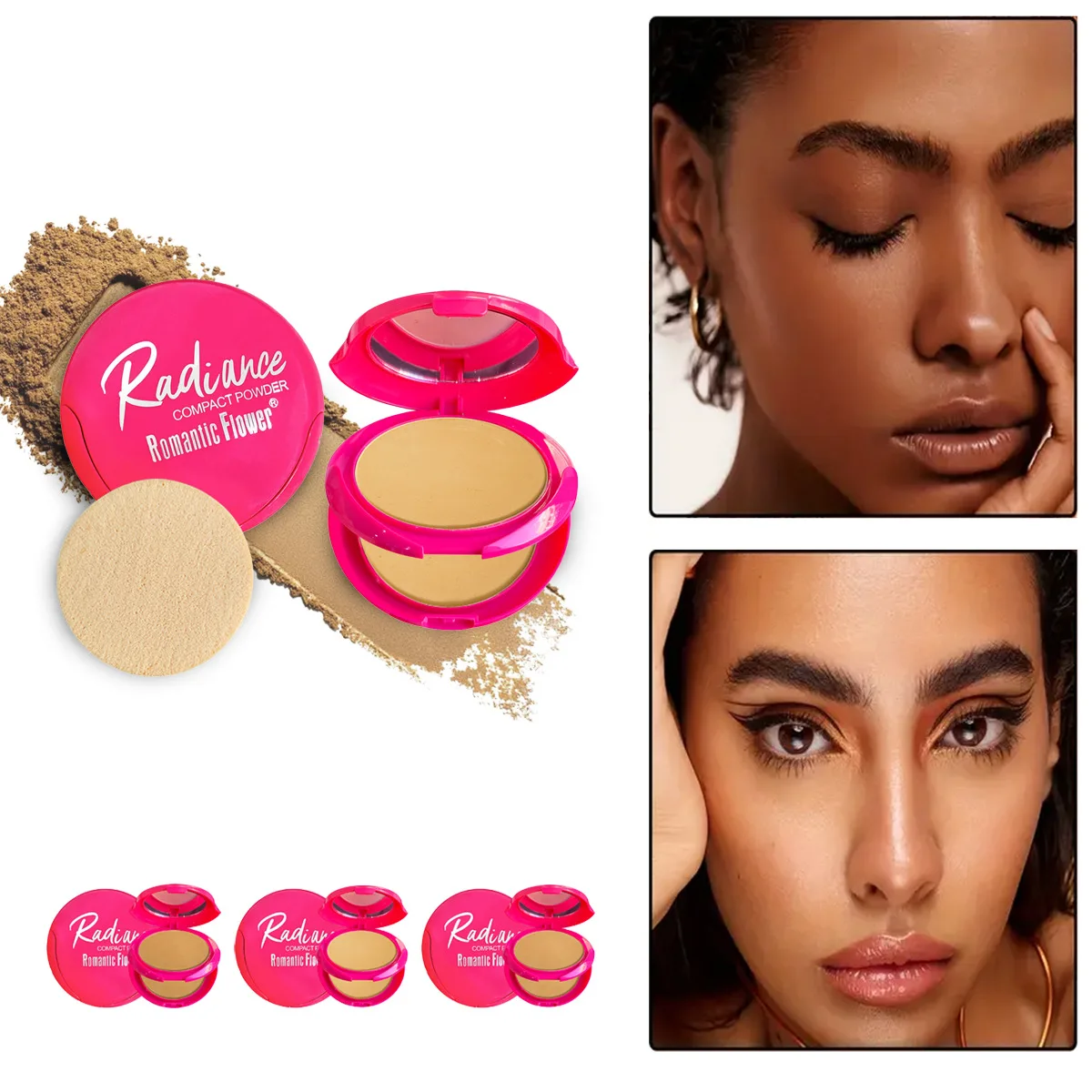

Full Coverage Pressed Powder Foundation with Puff Applicator,Double-Layer Face Repairing Concealer Waterproof Beauty Makeup