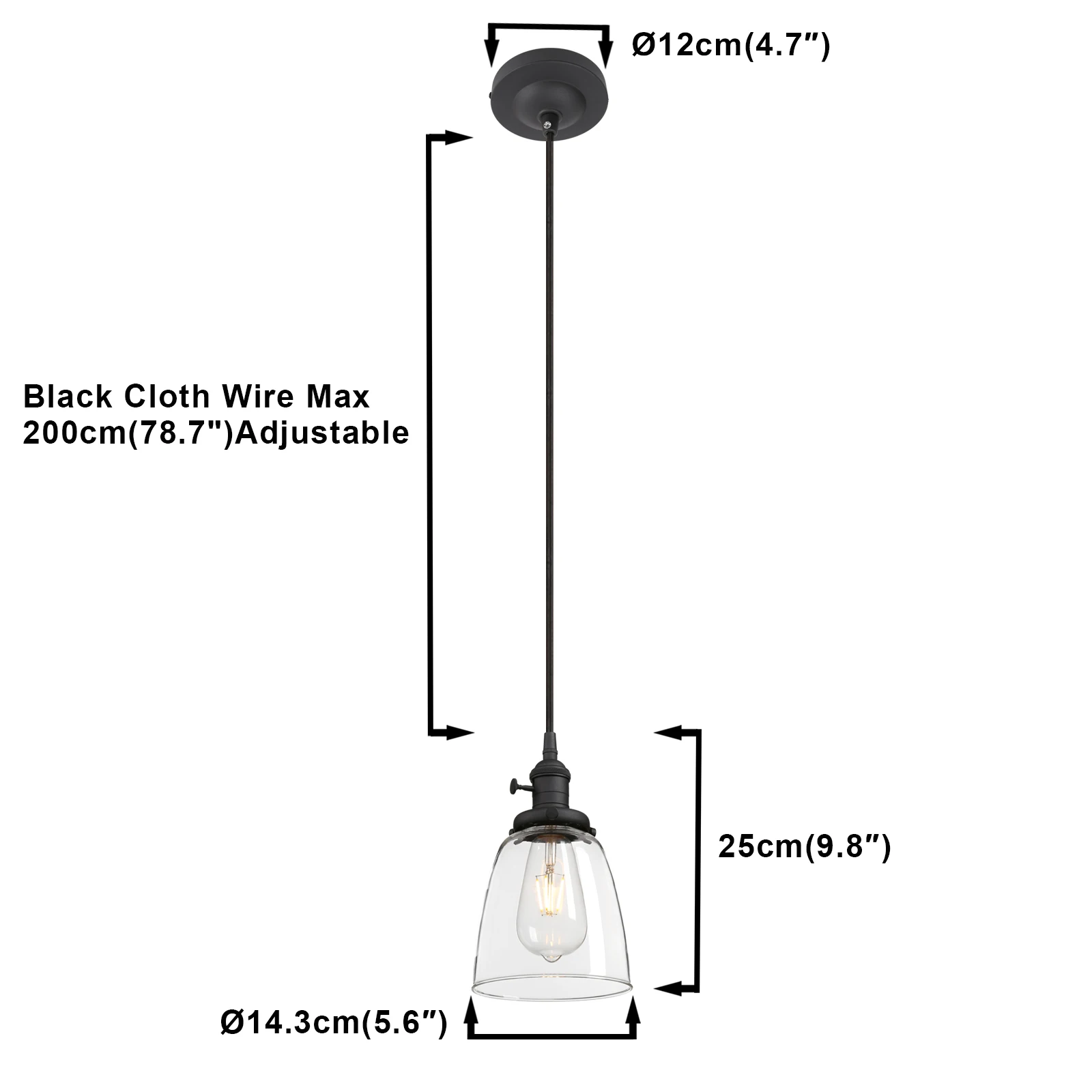 Imagem -04 - Phansthy-vintage Mini Cone de Vidro Transparente Teto Pendurado Lâmpada Luminária Pingente de Luz Incandescente Preto