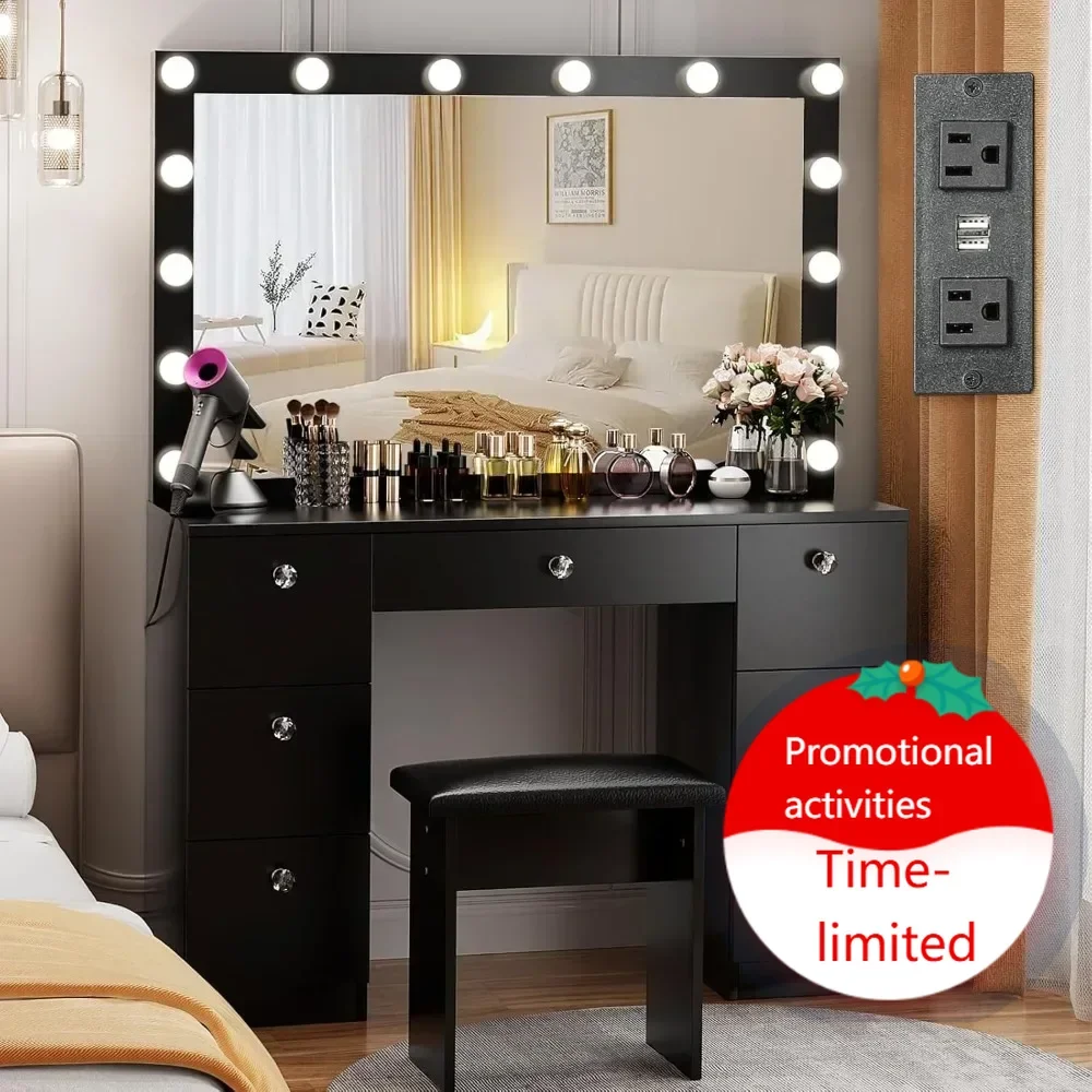 

BestsellerBestsellerValue Set Vanity with Lighted Mirror - Makeup Vanity Desk with Power Outlet and 7 Drawers, 3 Color Lighting