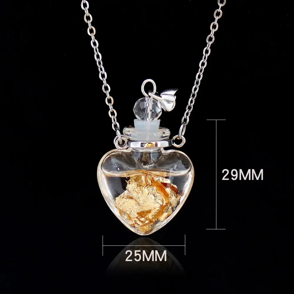 Fashion Crystal Aromatherapy Necklace Diy Goldleafl Coloured Glass Perfume Essential Oil Bottle Pendant Couple Party Jewelry