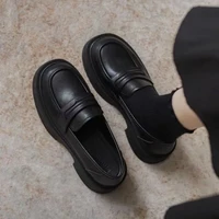 Women Black/Reddish Brown Platform Loafers Round Toe Chunky Sole Slip On Penny Loafers Comfortable Casual Office Shoes - Image 3