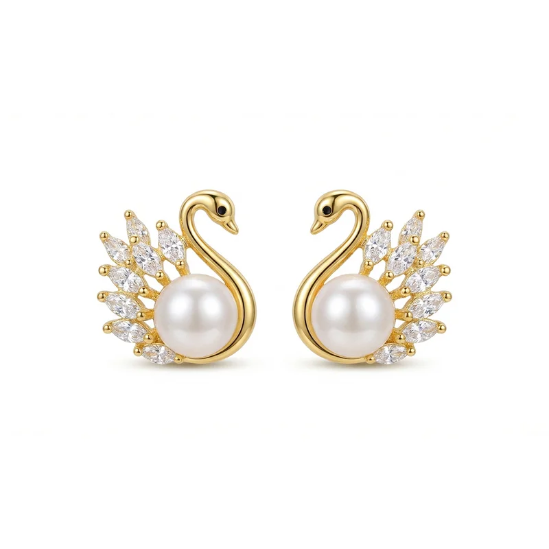 

Роскошные серьги-гвоздики MURMUR с жемчугом и кристаллами, в виде лебедя, золотистого цвета, изысканные ювелирные изделия