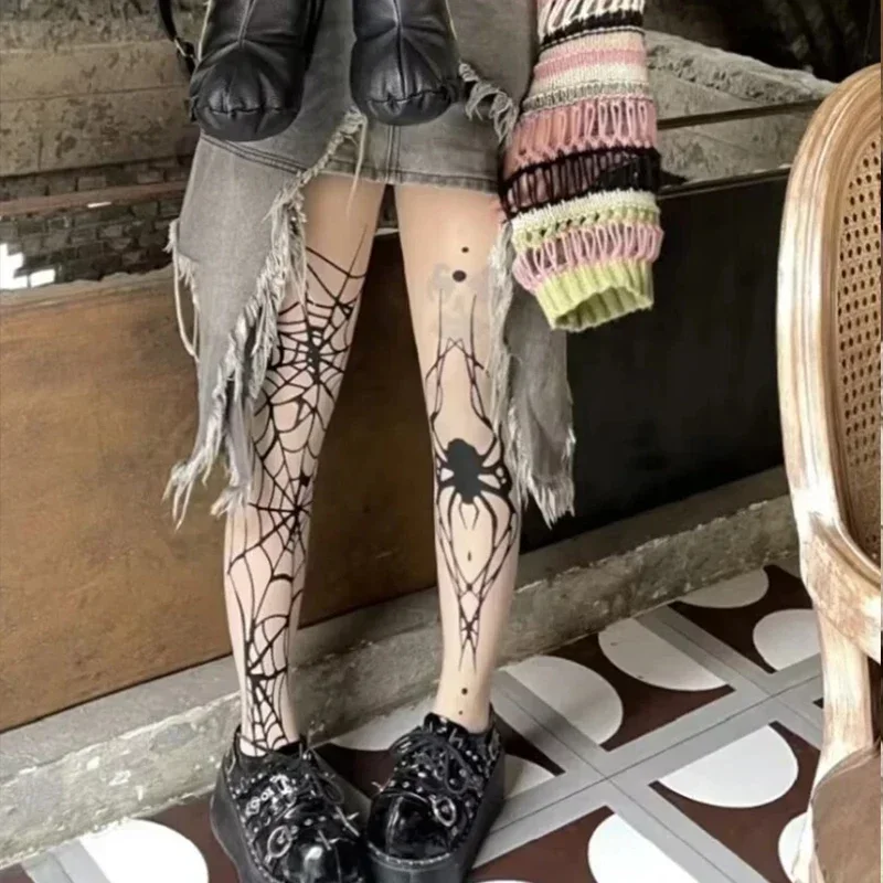 

Vintage Dark Gothic Fishnet Tights Women 2024 New Sexy Spider Web Witch Pantyhose Y2k E Girl Cyber Punk Sock
