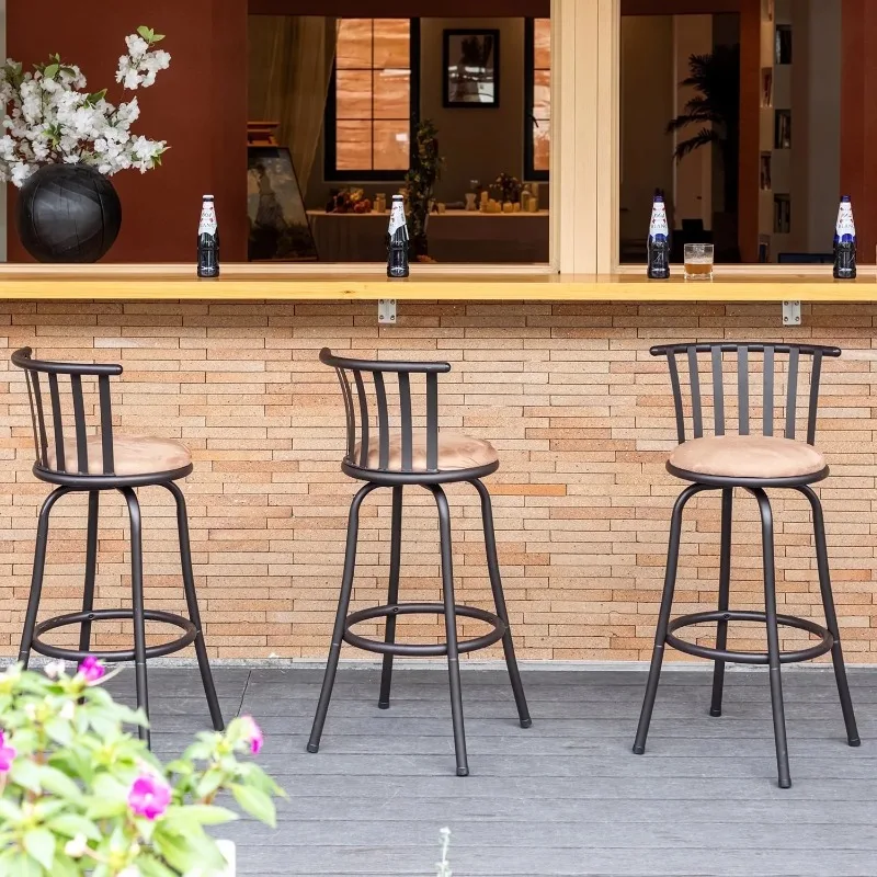 

Swivel Counter Height Bar Stools with Backrest , Faux Upholstered with Metal Frame