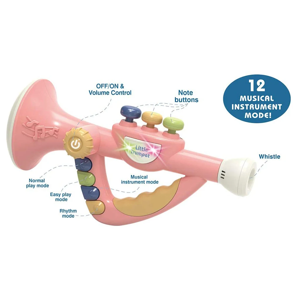 Tromba giocattolo in plastica per bambini tromba con musica e luci giocattolo educativo per strumenti musicali per bambini piccoli (B)