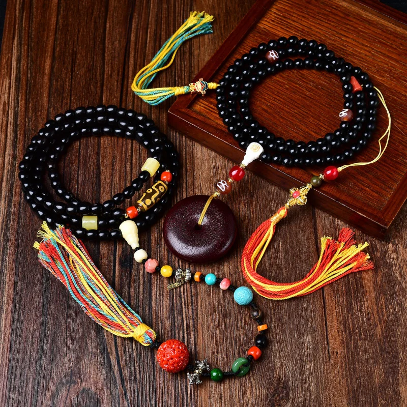 Black Sheep Horn Tibetan Tassel Back Cloud New National Style Hanfu Autumn Winter Sweater Chain Necklace Acc